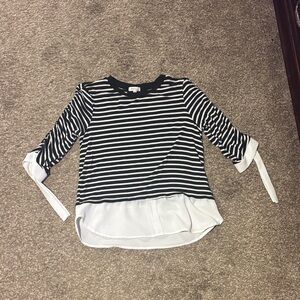 Black and White Striped Girls Top
